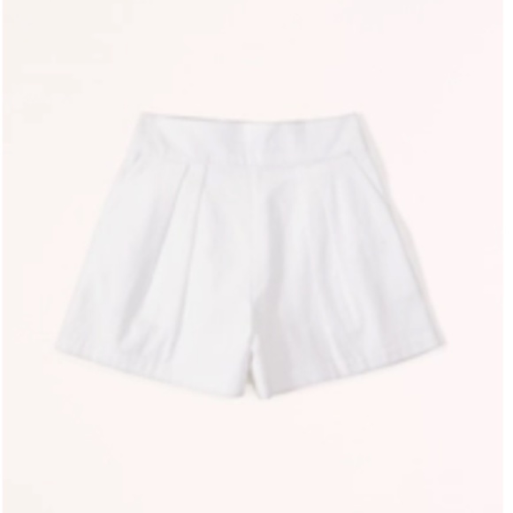 White Abercrombie pleated linen pull on shorts, Size L - Picture 2 of 4